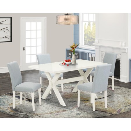 East West Furniture 5 Piece X-Style Dining Table Set - Linen White X026AB015-5